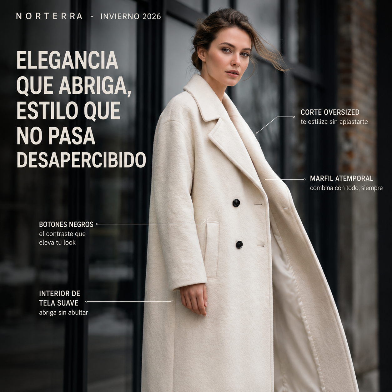 Winter Marfil-Abrigo Elegante Que Combina Con Todo