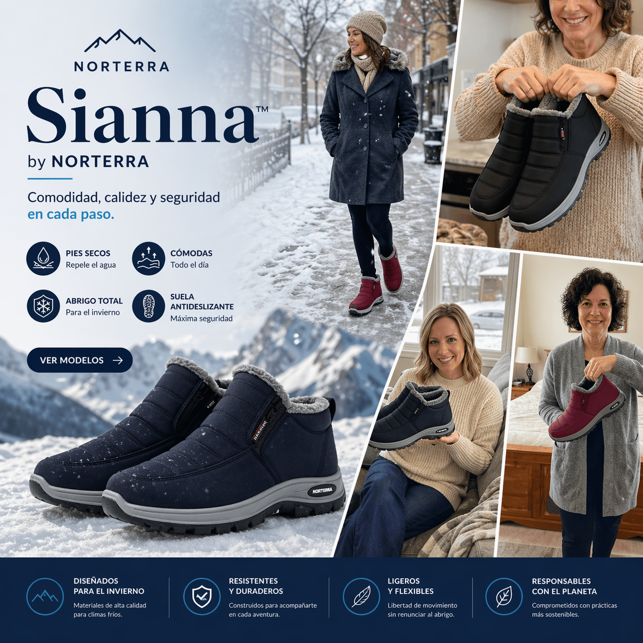 Sianna-Botines Impermeables Acolchados