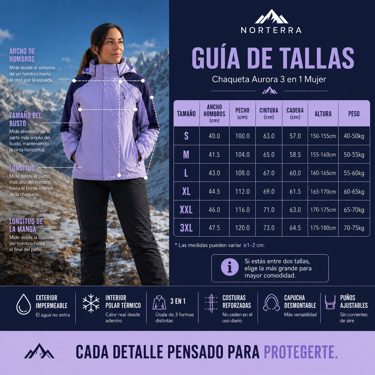 Aurora | Chaqueta 3 en 1 Impermeable para Mujer