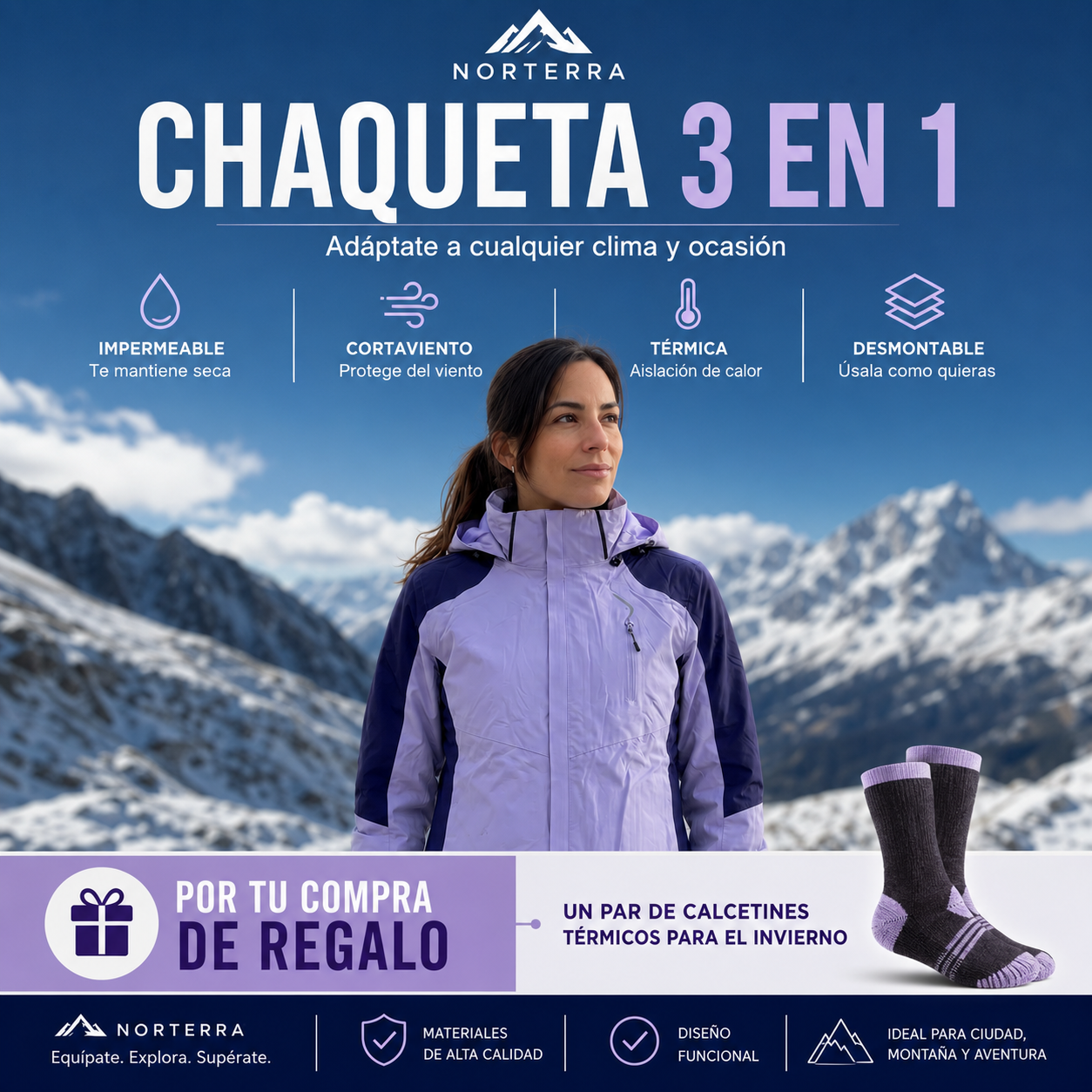Aurora | Chaqueta 3 en 1 Impermeable para Mujer
