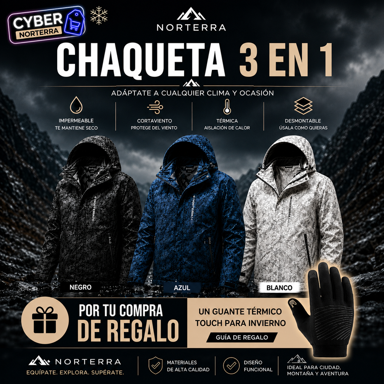 Vortex-Chaqueta Impermeable 3 en 1 Hombre