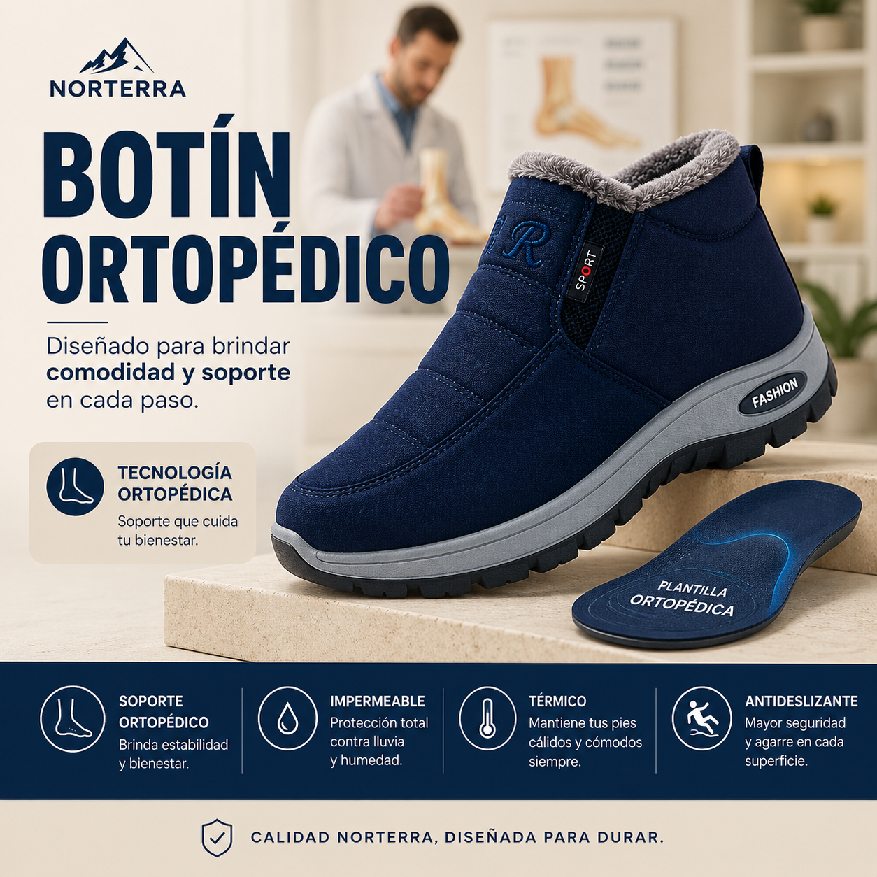 Botines Ortopédicos Impermeables con Forro Térmico